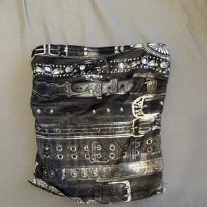 Edikted Black and Gray Strapless Top